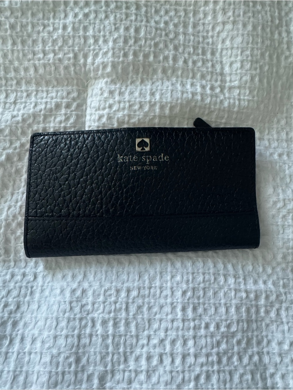 kate spade Black Pebbled Leather Zip Continental Wallet